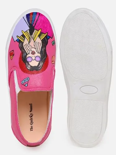 THE QUIRKY NAARI Shopaholic Slipons Stylishly Playful Fit | Pink | 8 UK