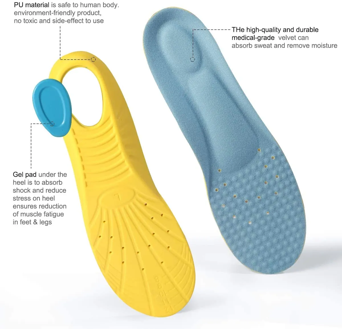 Uisui | Shoes Inserts | Memory Foam Insoles | Shock Absorption | Pain Relief Plantar Fasciitis Arch Supports Breathable PU Sports Feet