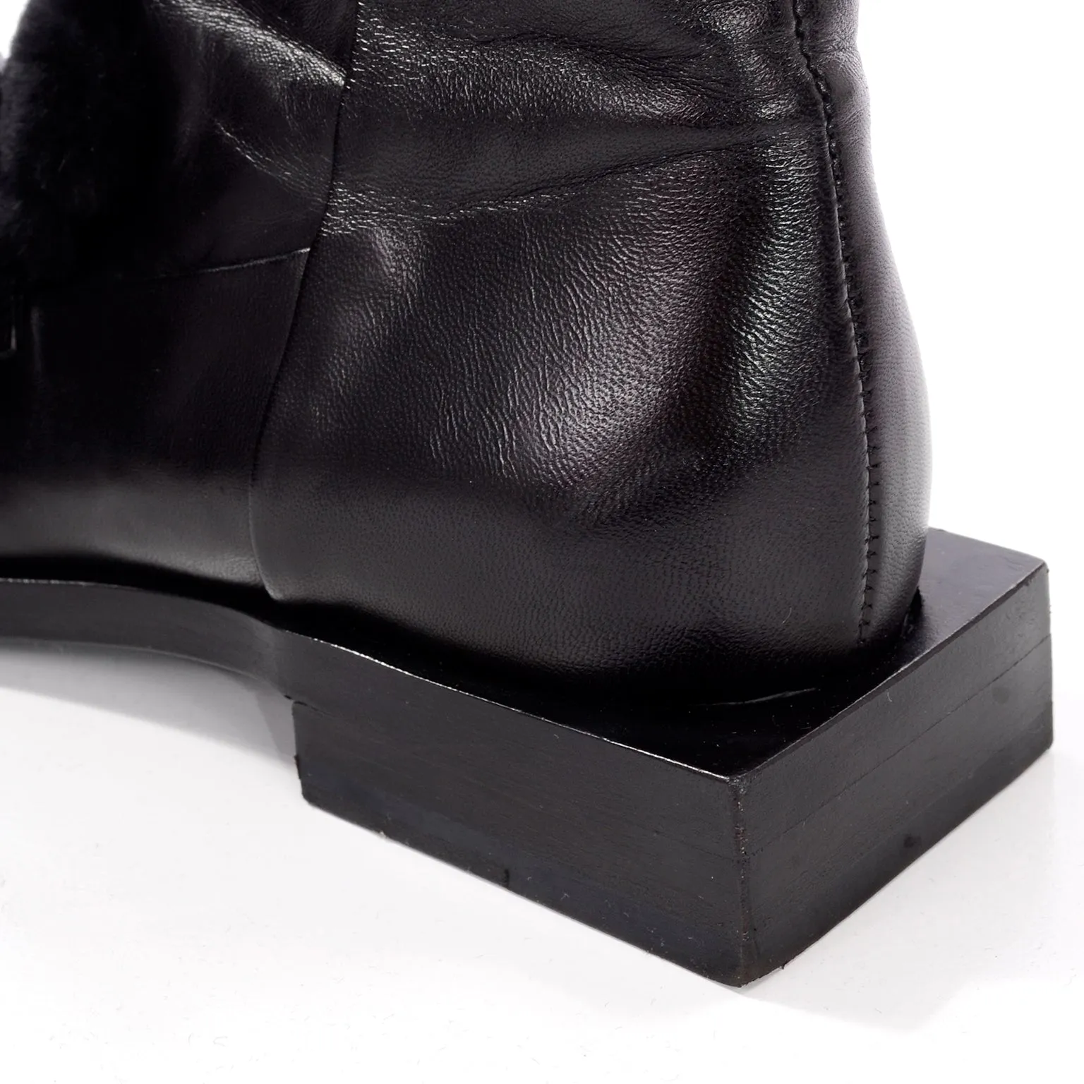 Unique Pierre Hardy Black Leather Booties Faux Fur & Square Heel 37