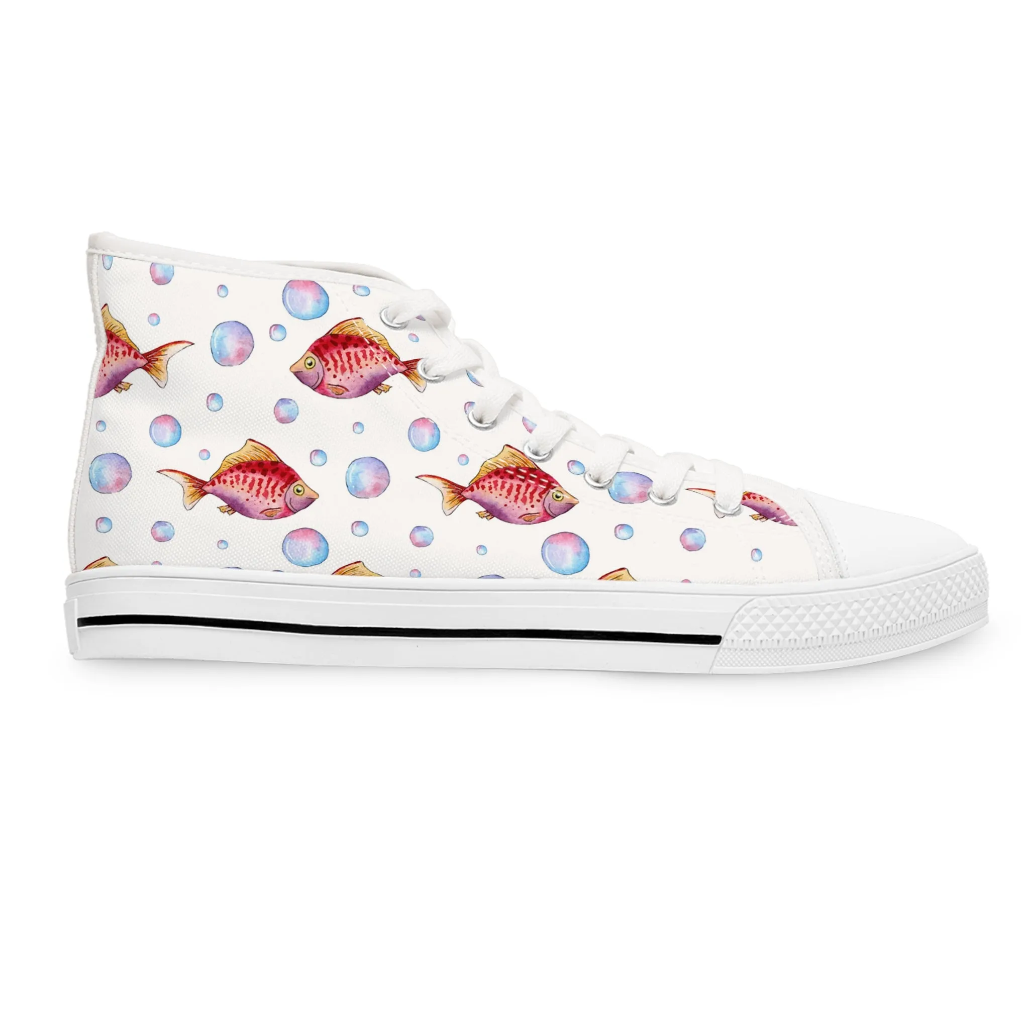 Watercolor Red Fish Women's High Top Sneakers