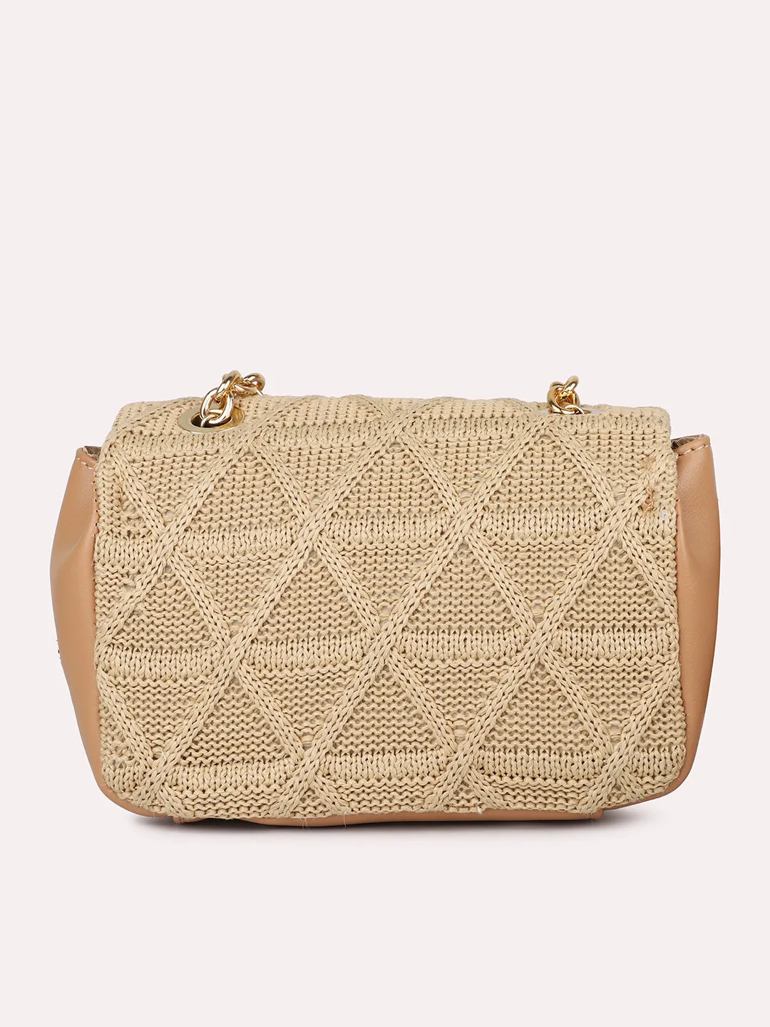 Women Peach Textured Structured Sling Bag