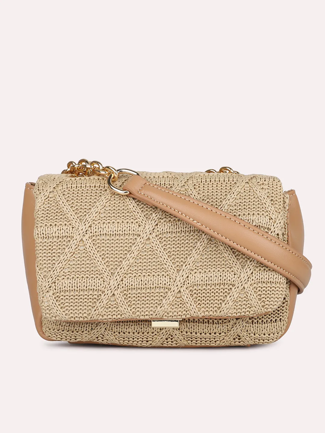 Women Peach Textured Structured Sling Bag