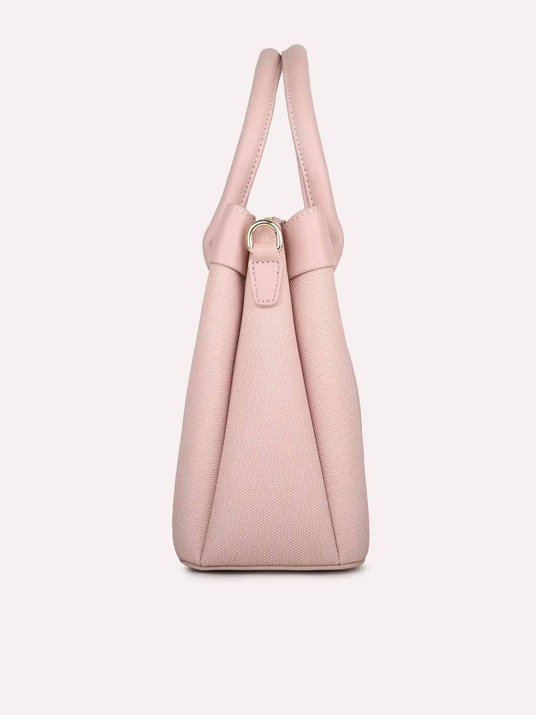 Women Pink Textured Structured Handheld Bag