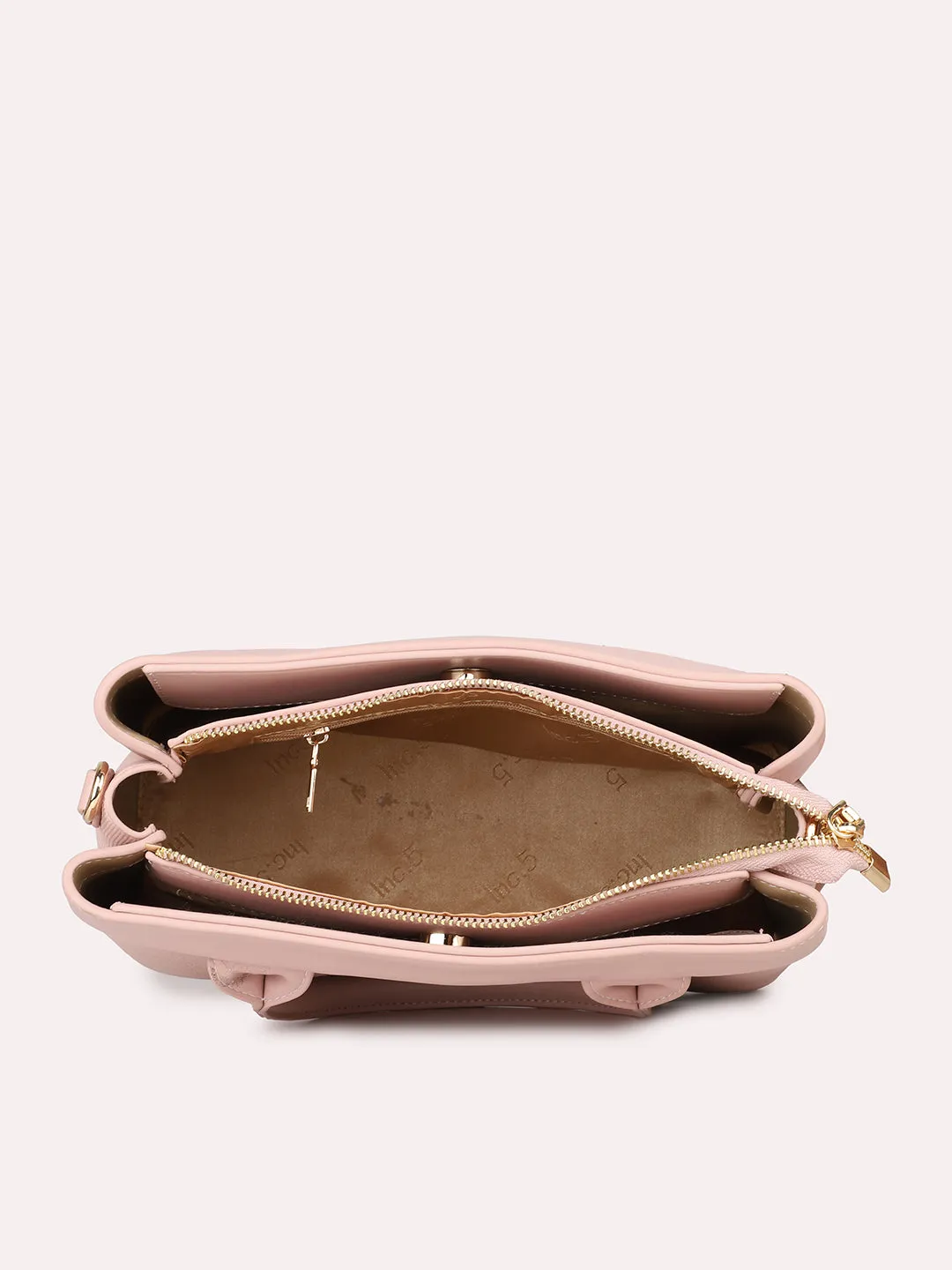 Women Pink Textured Structured Handheld Bag