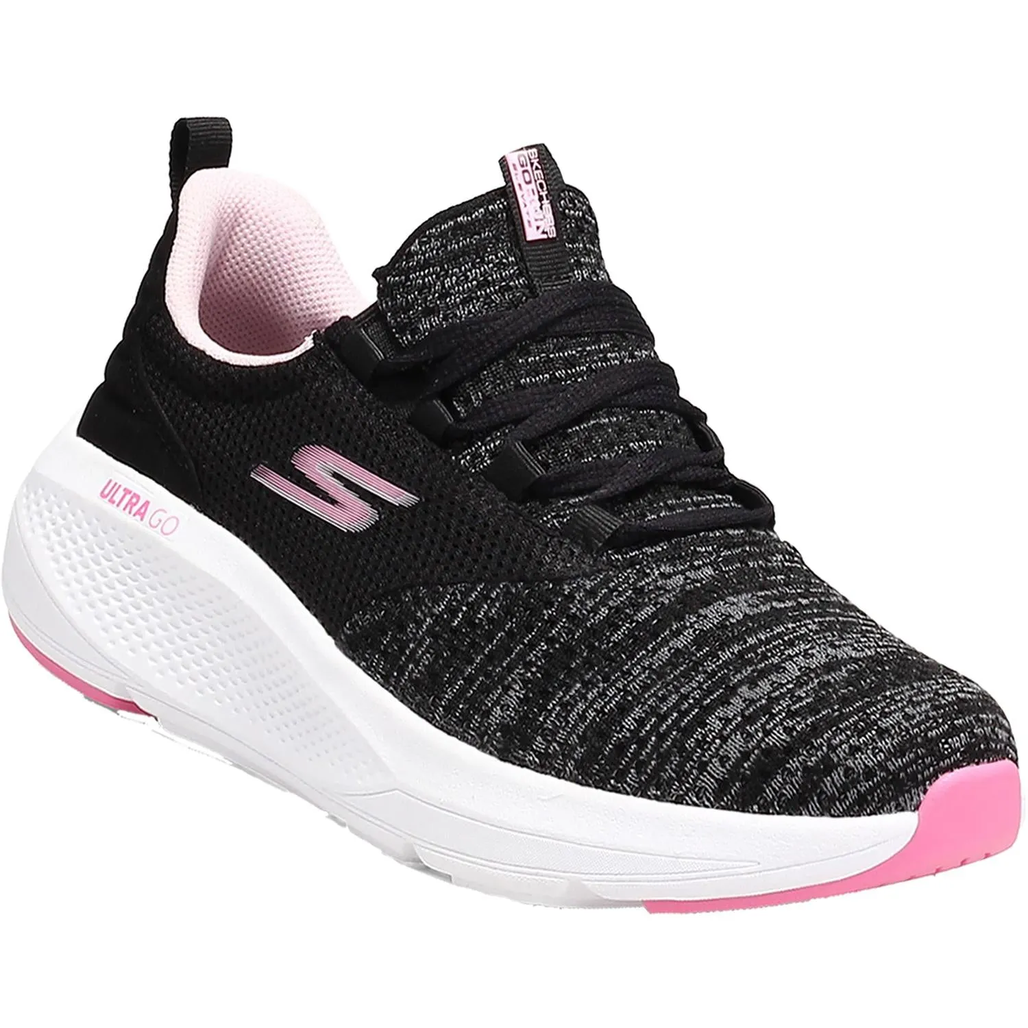 Women's Skechers GORun Elevate Pleasant Days Black/Pink Knit Fabric